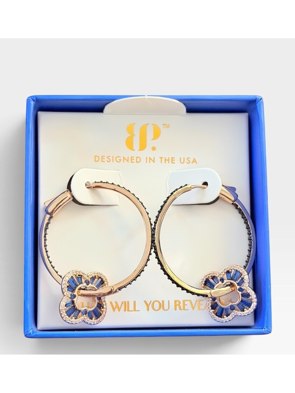 Bomb Party September Clover Earrings Rare Unicorn Lab Created Sapphire Rose Gold